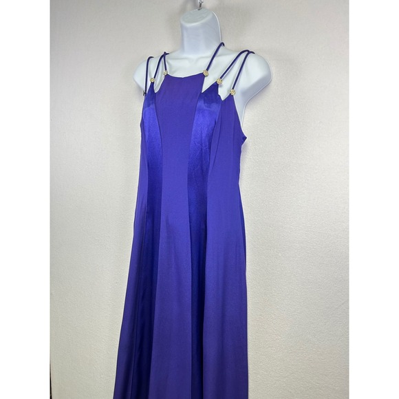L.A. GLO‎ Vintage Purple Halter Neck Rhinestone Strappy Formal Evening Gown - Picture 4 of 10